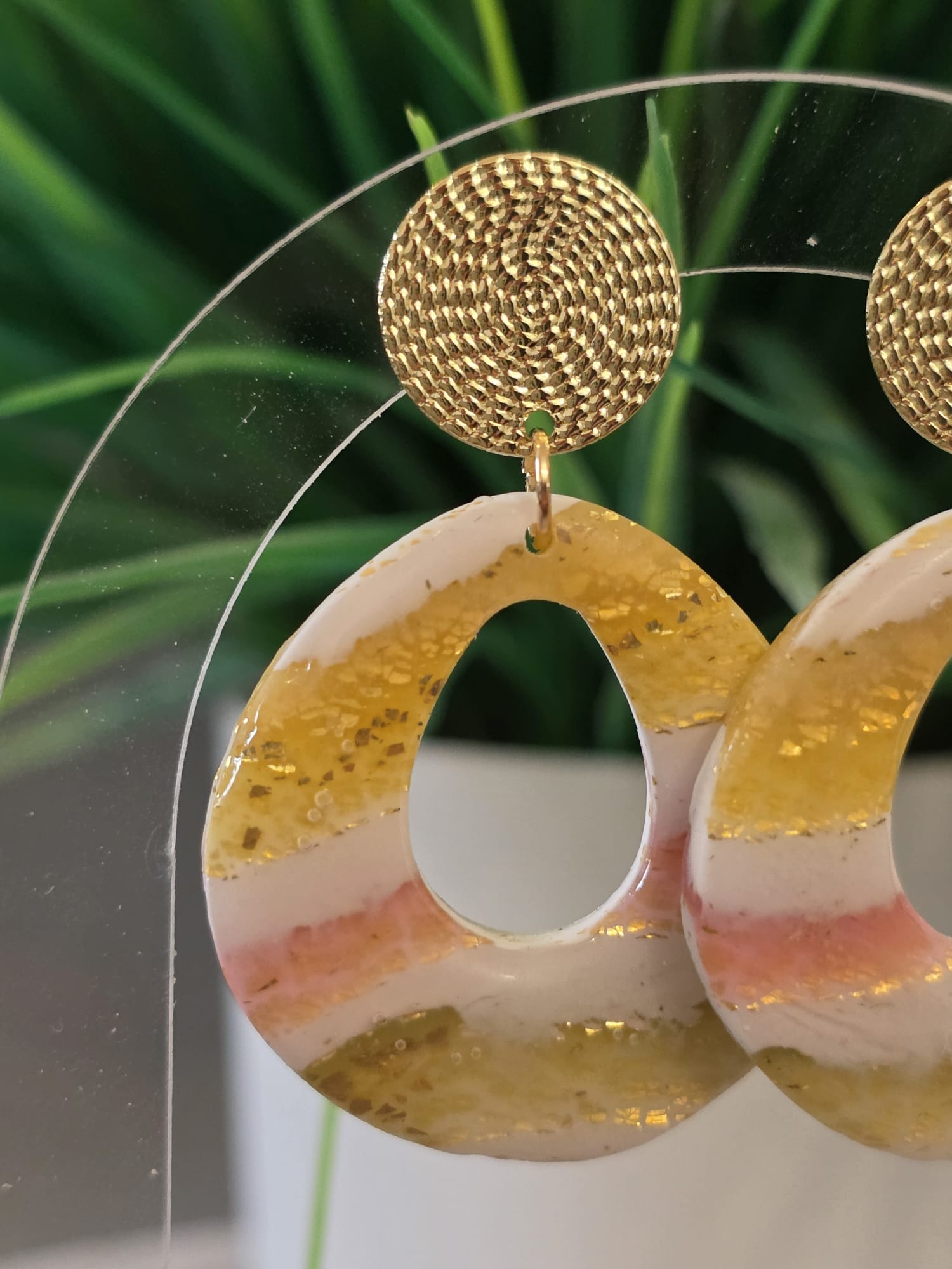 Striped pink gold teardrop
