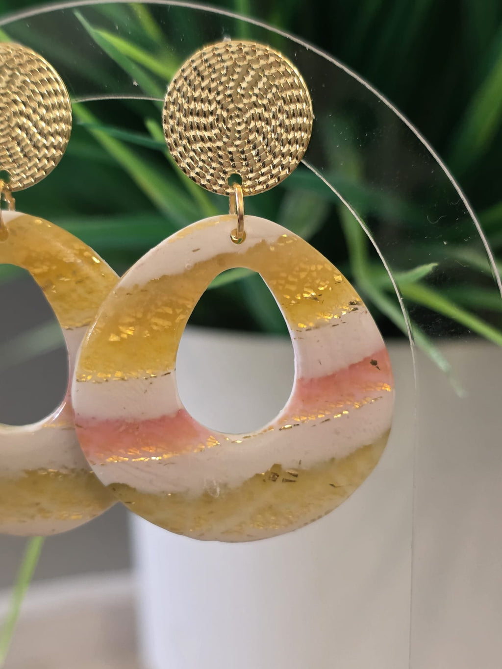 Striped pink gold teardrop