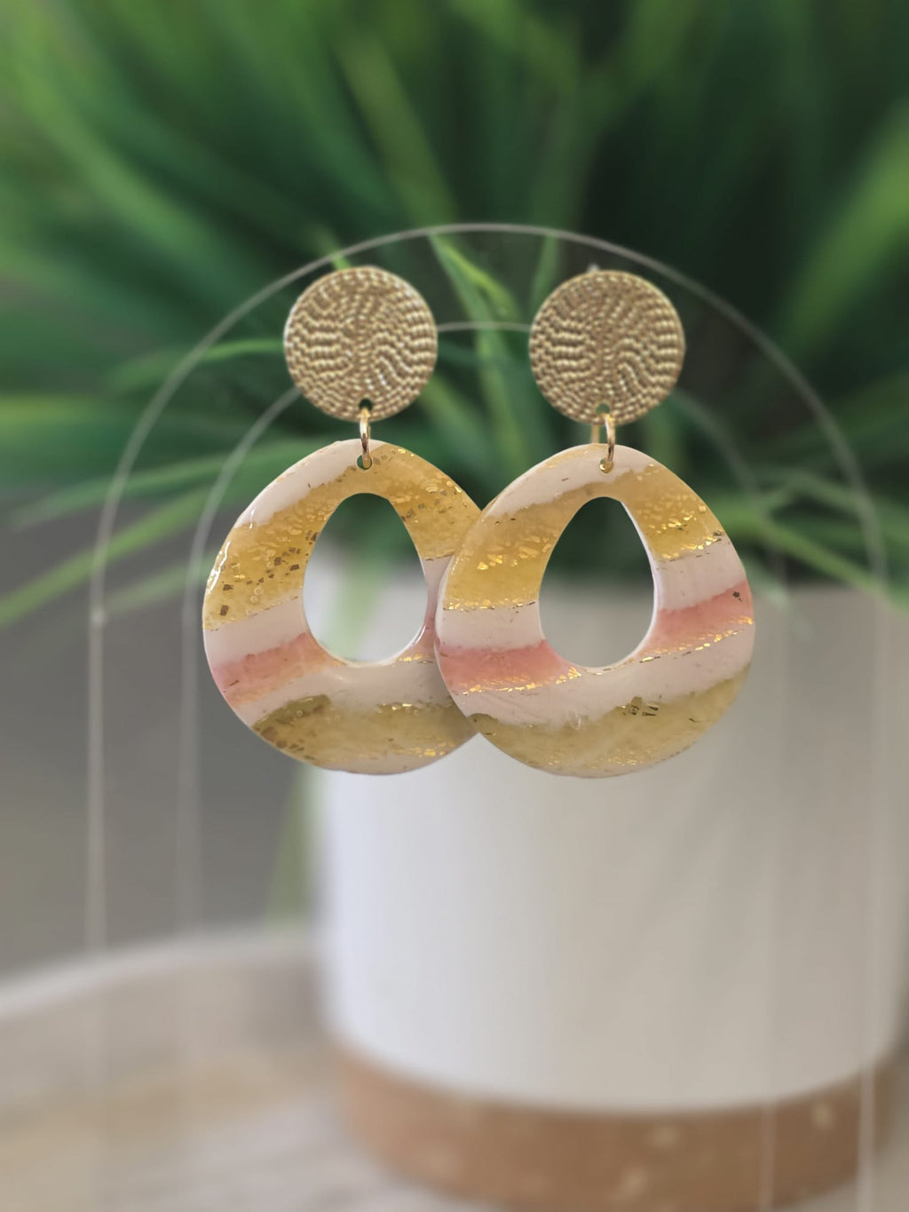Striped pink gold teardrop